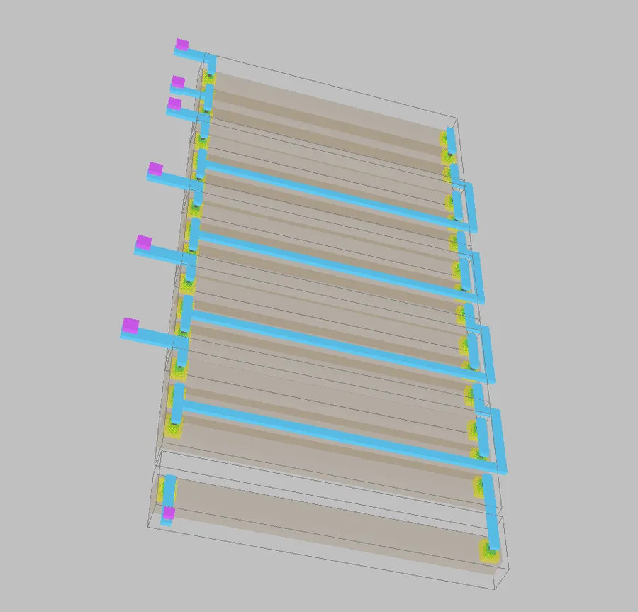 Electric 3D view of the resistor strips and their metal connections