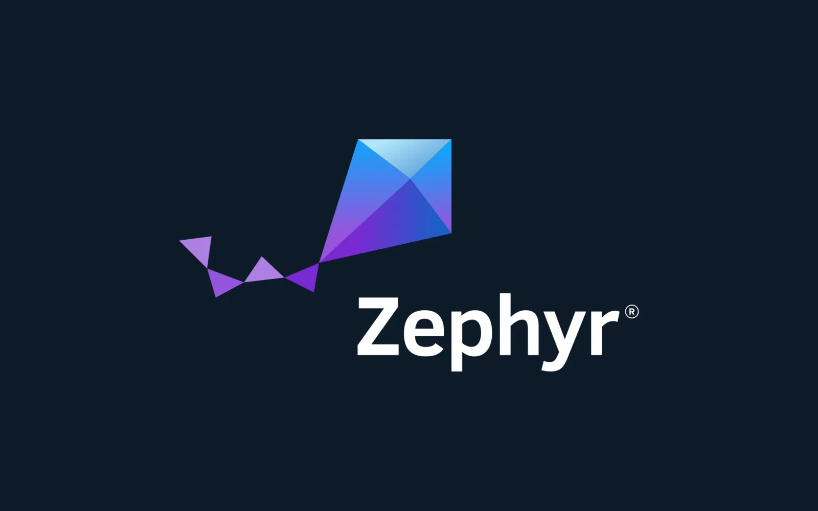 The Zephyr logo, a blue and purple kite with the word Zephyr in white on a dark background