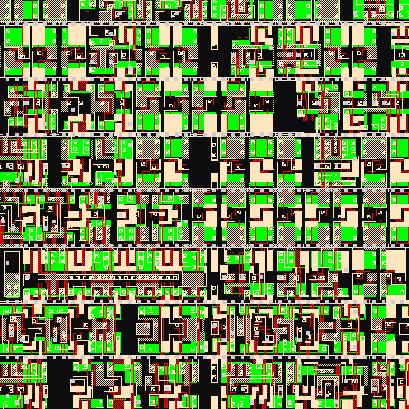 20 by 20 um window of placed sky130_fd_sc_hd standard cells